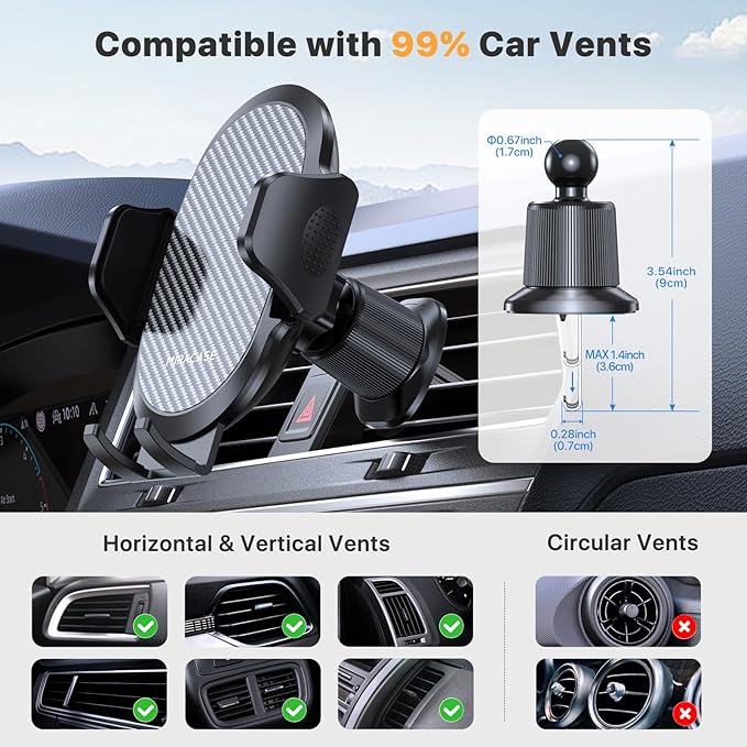 Miracase Phone Holders for Your Car with Metal Hook Clip, Air Vent Cell Phone Stand Car Mount, Universal Automobile Cradle for Garmin GPS Fit iPhone Android and All Smartphones, Carbon Fiber 2 Pack - Image 5