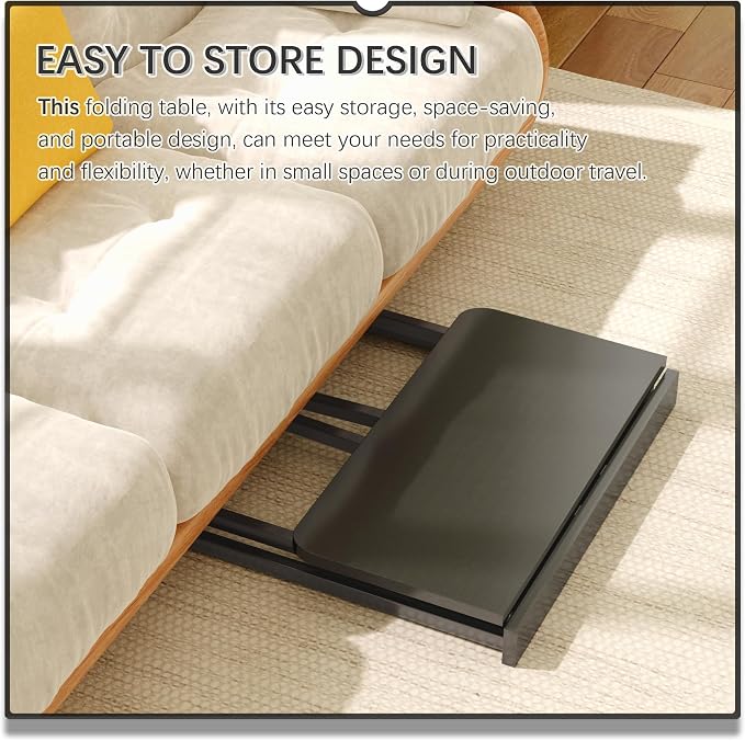 4NM 31.5" Mobile Small Folding Desk, Foldable Rolling Computer Home Office Desk, Study Writing Table for Small Space Saving Bedroom, with Wheels - All Black - Image 5