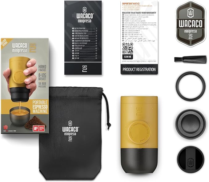 WACACO Minipresso GR2, Portable Espresso Maker Compatible Ground Coffee, Espresso Machine 18 Bar Manually Operated (Golden Ochre) - Image 5
