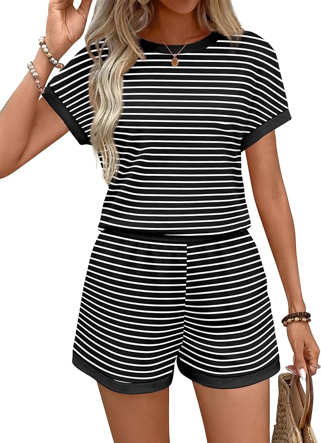 WIHOLL Two Piece Sets for Women Summer Lounge Short Sets Cap Sleeve Crew Neck Sweatsuit with Pocket XS-2XL - Image 3