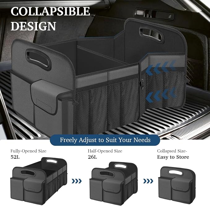 Femuar Car Trunk Organizer, Car Storage Organizer with Large Capacity Waterproof Collapsible Trunk Organizer for Car Suv/Jeep/Sedan (Grey, Standard) - Image 4