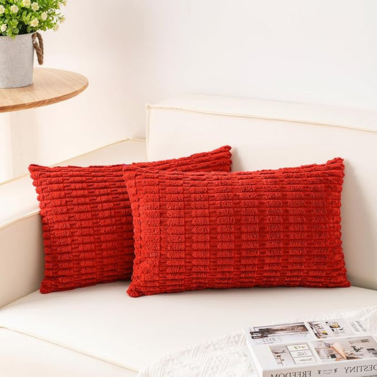 Aegero Pack of 2 Christmas Red Corduroy Decorative Throw Pillow Covers 12x24 Inch Soft Striped Pillow Covers Modern Farmhouse Home Decor for Sofa Living Room Couch Bed（Red） by Unknown