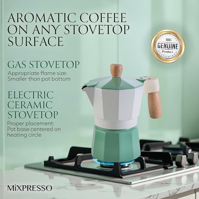 Mixpresso 3 Cup Moka Pot Stovetop Espresso Maker, Italian Cuban Coffee Pot | 5oz aluminum Italian coffee maker for gas and electric stovetops, small design for traditional espresso-style coffee at home - Image 7