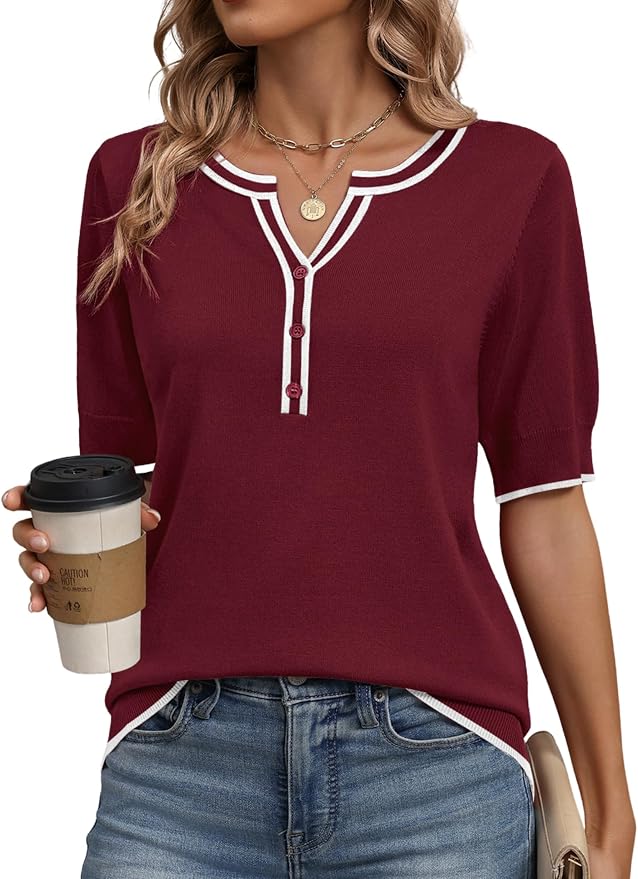 Zeagoo Women's Short Sleeve Sweater 2026 Spring Summer Tops Lightweight Casual V Neck Sweaters Dressy Work Blouses Clothes by Zeagoo