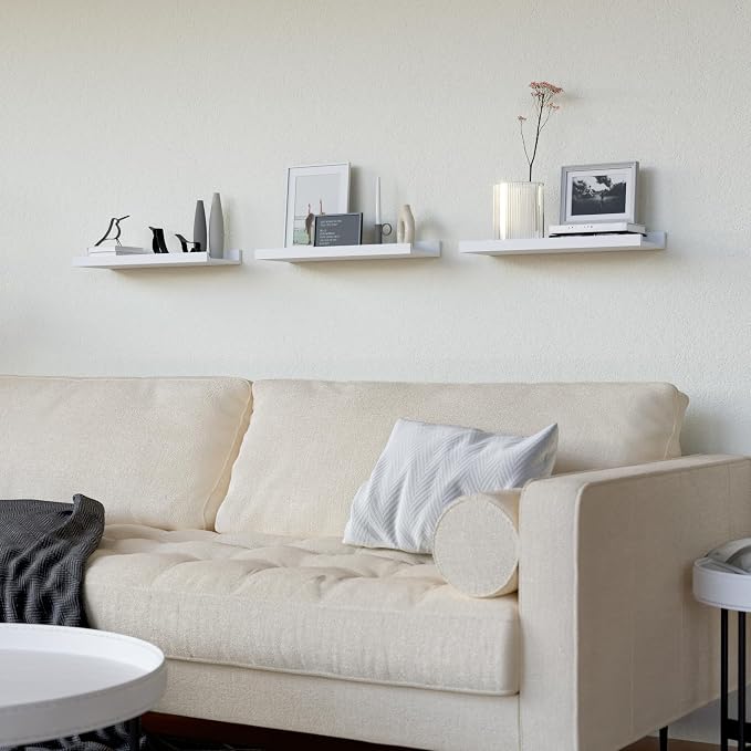 RICHER HOUSE 3-Set Floating Shelves with Lip, White Small Wall Shelf, 16In | Display Picture Ledge Shelf, Anti-drop lip Shelf for Room Wall Decor, Bedroom Bathroom Storage Nursery Books, Easy Setup,Wood - Image 6