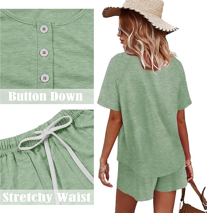 WIHOLL Two Piece Outfits for Women Lounge Sets Button Down Top and Shorts Set Sweatsuits with Pockets - Image 4