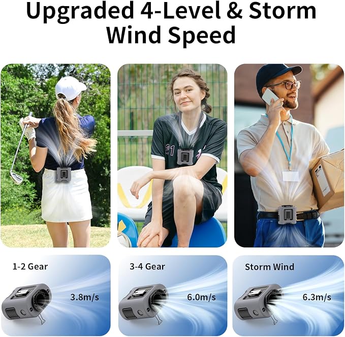Socool 14500mAh Portable Waist Fan Clip on Belt 360 Rotation Wearable Rechargeable Personal Shirt Fan, 67H Cooling 5-Speed Battery Operated with Light, Neck Fan Hands-Free for Outdoor Jobsite Camping - Image 4