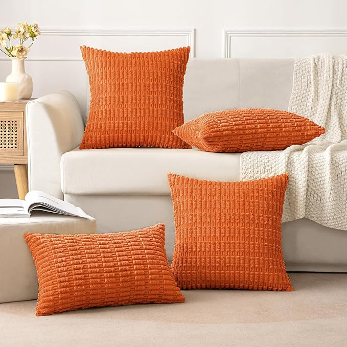 MIULEE Fall Pack of 2 Orange Corduroy Decorative Lumbar Pillow Covers 20x12 Inch Soft Boho Striped Throw Pillow Covers Modern Farmhouse Home Decor for Sofa Living Room Couch Bed - Image 5