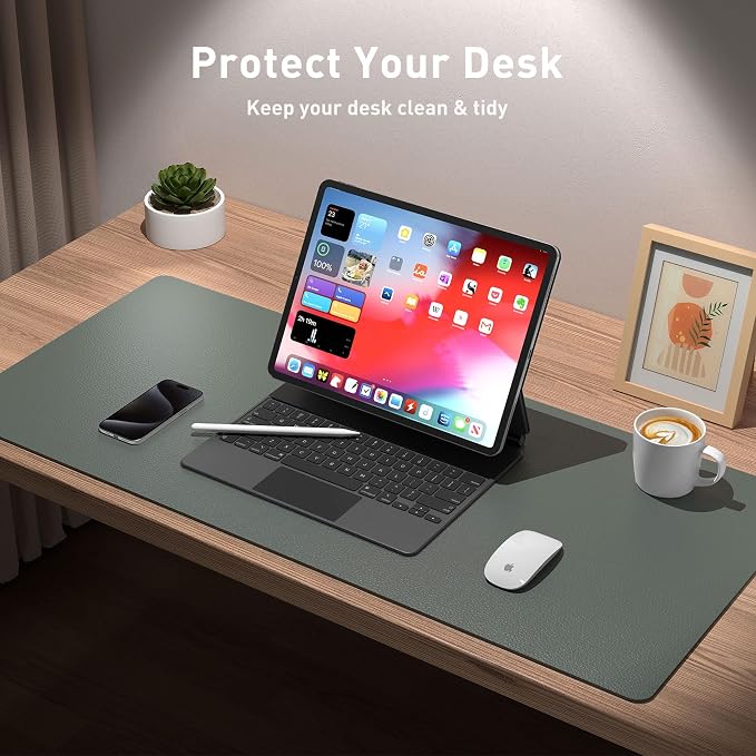 Aothia Leather Desk Pad Protector, Office Desk Mat, Large Mouse Pad, Non-Slip PU Leather Desk Blotter, Laptop Desk Pad, Waterproof Desk Writing Pad for Office and Home (48"x17", Jungle Green) - Image 3