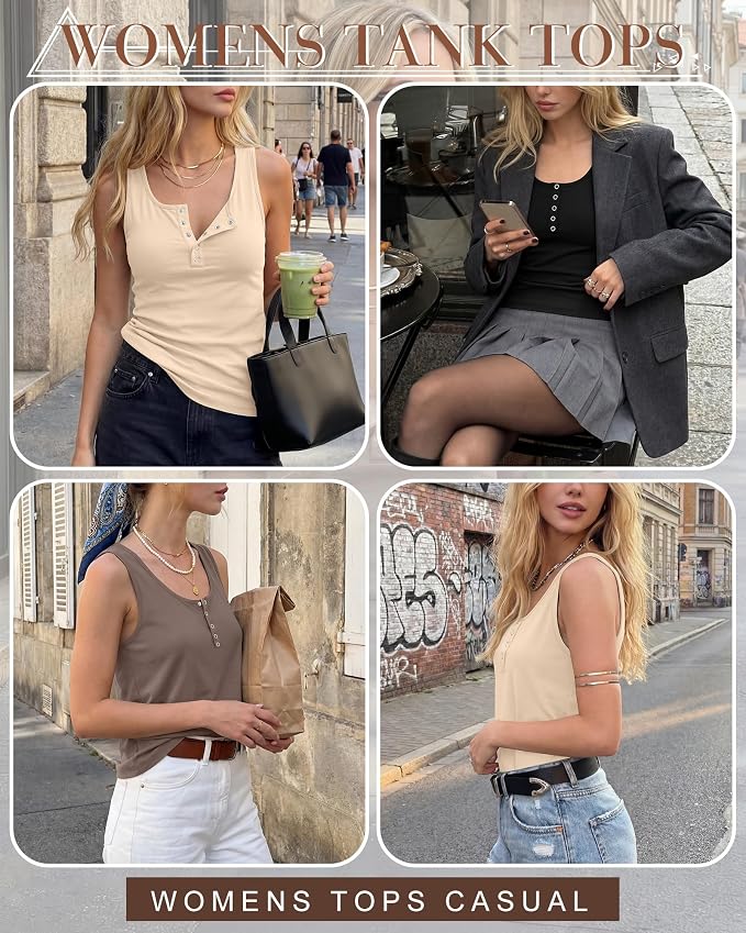 Ficerd 3 Pack Women's Henley Tank Tops Sleeveless Button Down Summer Shirts 2026 Casual Trendy Loose U Neck Tee Blouses - Image 4