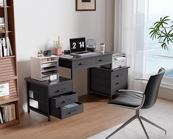 Pamray 63 Inch Office Desk with 8 Drawers and Printer Shelves for Computer | Space-saving, Ample Storage, Large Workspace, Easy Assembly, Sturdy, Suitable for Home Office Study Gaming, Bedroom and Dorms - Image 2