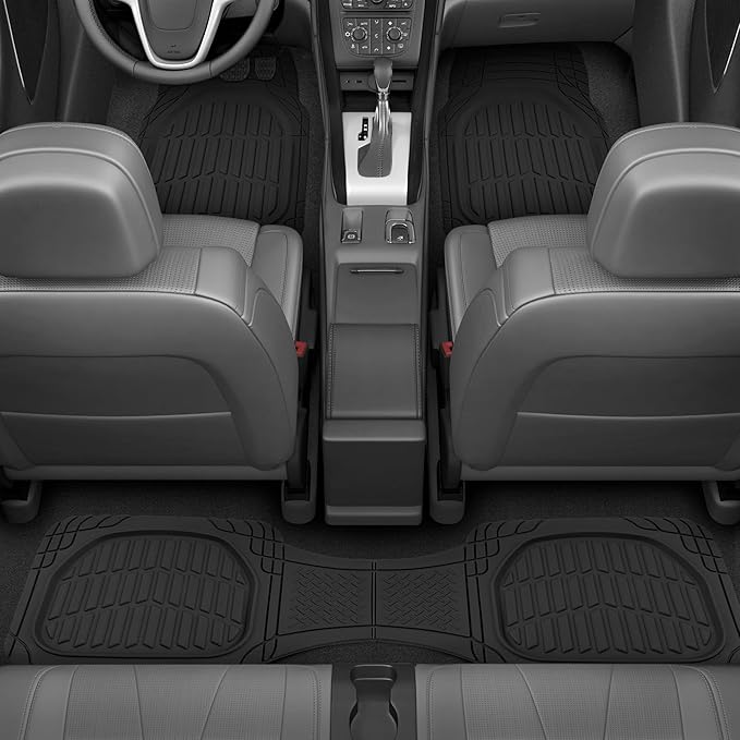 Motor Trend FlexTough LITE Rubber Car Mats Full Set - All Weather Floor Mats for Cars & SUVs - Automotive Waterproof Black Car Floor Mats for Cars Interior Accessories Universal Trim-to-Fit - Image 2