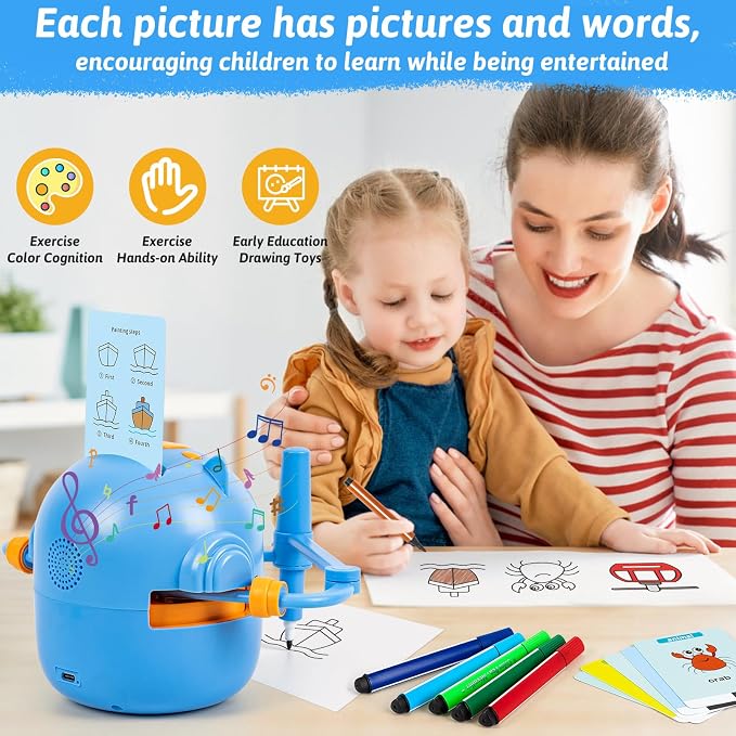TREEFIA Drawing Robot for Kids, Drawing Robot for Kids 6 7 8 9 10 11 12 Year Old, Doodle Bot Toy with 100 Drawing Cards & 16 Color Pens for Girls and Boys - Image 2