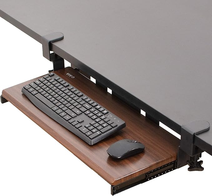VIVO Dark Walnut Large 27 x 11 in Under Desk Keyboard Tray, MOUNT-KB05D | Keyboard Tray for Typing, Slide Out Platform, Extra Sturdy C-Clamp Mount System, Computer Drawer, Black Frame by Unknown