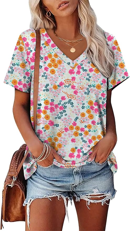 Alaroo Womens Summer Tops 2026 V Neck Short Sleeve Shirts Trendy Dressy Casual Vacation Outfits Printed - Image 2