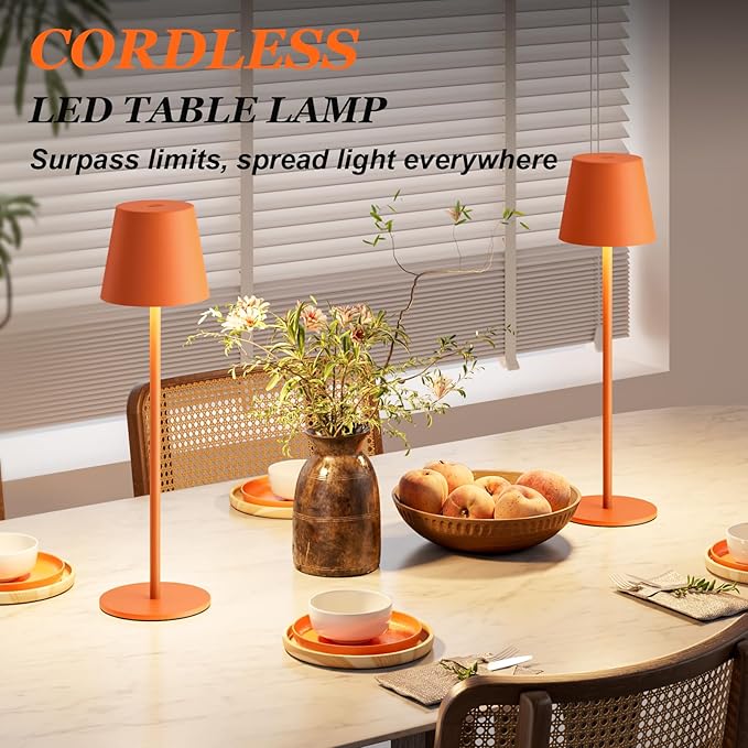 Kakanuo Cordless Table Lamp Rechargeable Orange - KK 2 Pack 5000mAH Battery Operated Lamp for Counter, 3 Color Stepless Dimming Wireless Lamp for Dining Kitchen, Outdoor Patio, Touch Control - Image 4