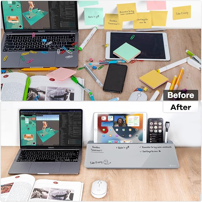 Varhomax Glass Desk Whiteboard with Storage, Desktop Organizer to-do List Memo Notepad Dry Erase White Board for Home Office and School Supplies (GrayBoard) - Image 4