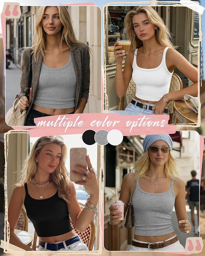Ficerd 3 Pack Women's Tank Tops 95% Cotton Spaghetti Strap Ribbed Crop Camisole Slim Fitted Basic Summer Sleeveless Layer - Image 2