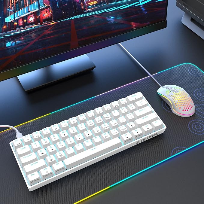 DIERYA 60% Mechanical Keyboard, DK61se Wired Gaming Keyboard with Blue Switches, LED Backlit Ultra-Compact 61 Keys Mini Office Keyboard for Windows Laptop PC Gamer Typist（White） - Image 7