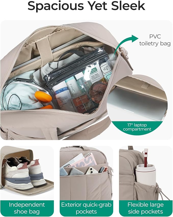BAGSMART Duffle Bag for Travel, Gym Bag for Women, Weekender Carry on Bag | PVC Wet Pocket, Airline Approved Personal Carry-on Size, Fits Under-seat, One Bag for Gym, Travel, Hospital, Overnight - Image 3