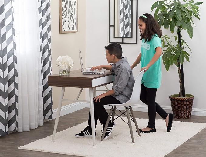 Calico Designs Alcove Modern Desk with Large Split Drawer Storage, White/Chestnut - Image 2