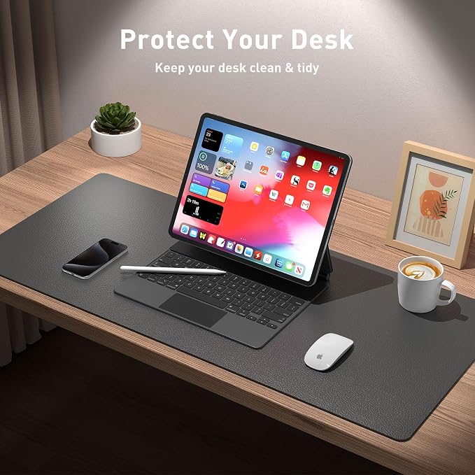 Aothia Leather Desk Pad Protector, Mouse Pad, Office Desk Mat, Non-Slip PU Leather Desk Blotter, Laptop Desk Pad, Waterproof Desk Writing Pad for Office and Home (48"x17", Gray) - Image 3