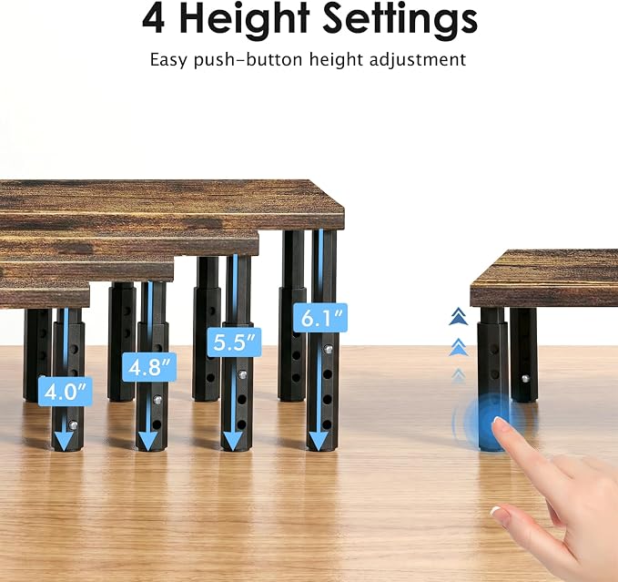 ECOLOVI Adjustable Wood Computer Monitor Stand Riser, Office Desk Organizer and Accessories for Monitor, Laptop, PC, Printer, Office Desk Accessories Workspace Organizer for Home Office Supplies, Brown - Image 2