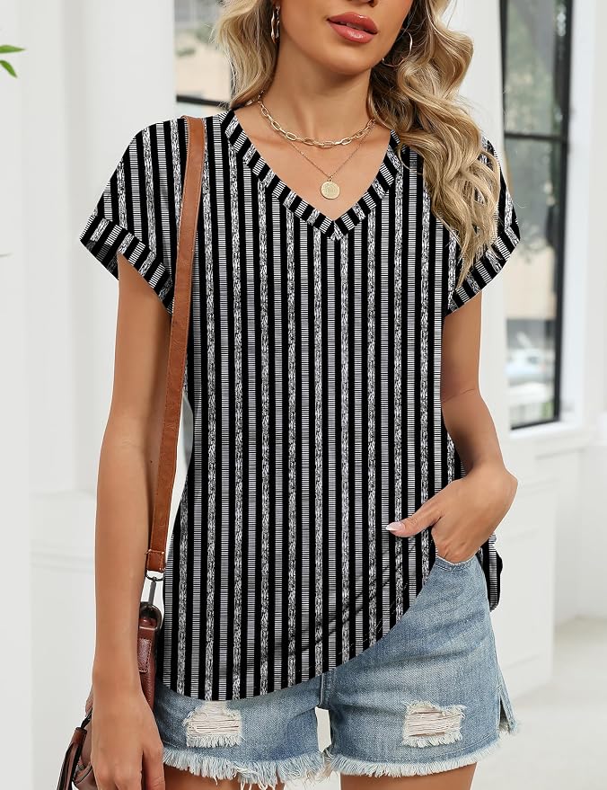 Rapbin Womens Summer Tops Women Blouses Dressy Casual V Neck T Shirts Short Sleeve Spring Tops for Women - Image 5
