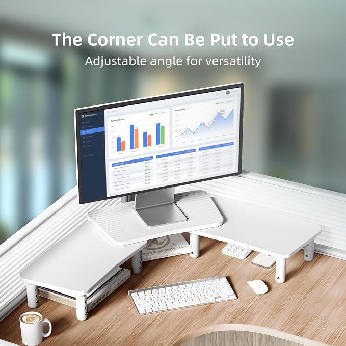 Dual Monitor Stand For Desk,Adjustable Height Long Wood Computer Riser | For Computer,Notebooks,Laptop,Printer,TV,Decoration for Office & Home ,White - Image 3