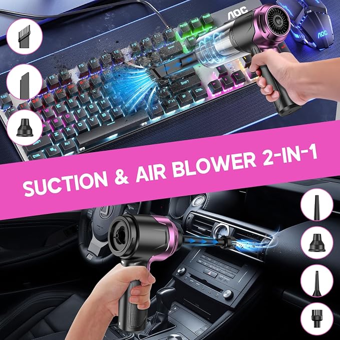 KMM Handheld Car Vacuum Cleaner, 10000PA Vacuum Cleaner & Air Duster, 120W High Power Vacuum Portable Cordless, Hand Held Vacuum Rechargeable with Multi-Nozzles & LED Light for Home, Car, Office - Image 2