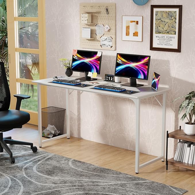 PayLessHere | 55 Inch Computer Desk | White | Office Desk with Metal Frame, Adjustable Feet | Water-Resistant, Scratchproof Surface | Sturdy Writing Table for Home Office or Study | Pack of 1 - Image 2