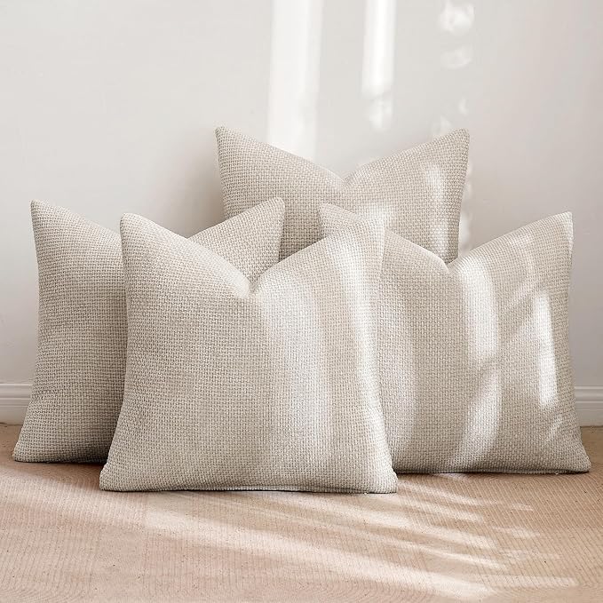MIULEE Pack of 4 Couch Throw Pillow Covers 22x22 Inch Cream Soft Decorative Chenille Pillow Covers Farmhouse Accent Cushion Covers for Boho Spring Home Decor Sofa Bedroom Living Room - Image 3