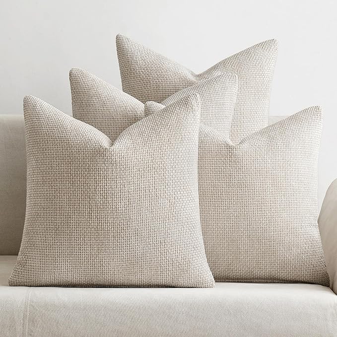 MIULEE Pack of 4 Couch Throw Pillow Covers 16x16 Inch Cream Soft Decorative Chenille Pillow Covers Farmhouse Accent Cushion Covers for Boho Spring Home Decor Sofa Bedroom Living Room by MIULEE