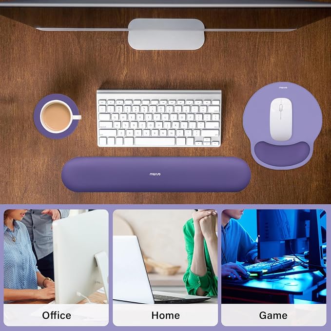 MOSISO Wrist Rest Support for Mouse Pad&Keyboard Set, Imperial Purple | Circle Curved Ergonomic Mousepad Non-Slip Base Home/Office Pain Relief&Easy Typing Pad with Soft Cloth&Silicone Lining - Image 6