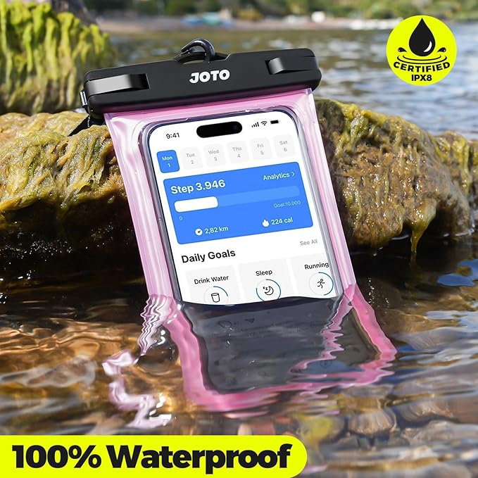 JOTO Up to 7" Universal Waterproof Phone Case for iPhone 17 Air 16 15 14 13 12 11 Plus Pro Max, IPX8 Cellphone Dry Bag XR X SE, Galaxy S23 S22 S21 S20+ S20 S10 Plus Note, Pixel -Clearpink - Image 2