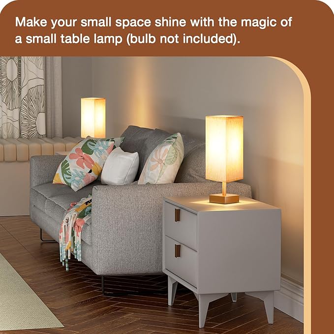 aooshine Gold Small Table Lamp - Bedside Lamp for Bedroom, Minimalist Nightstand Lamp with Square Fabric Shade, Desk Lamp for Kids Room Dorm | Inline Rocker Switch, Corded Electric, Bulb Not Included, 12.8" Mini Table Lamp for Nightstand, Desk, Dorm, O... - Image 3