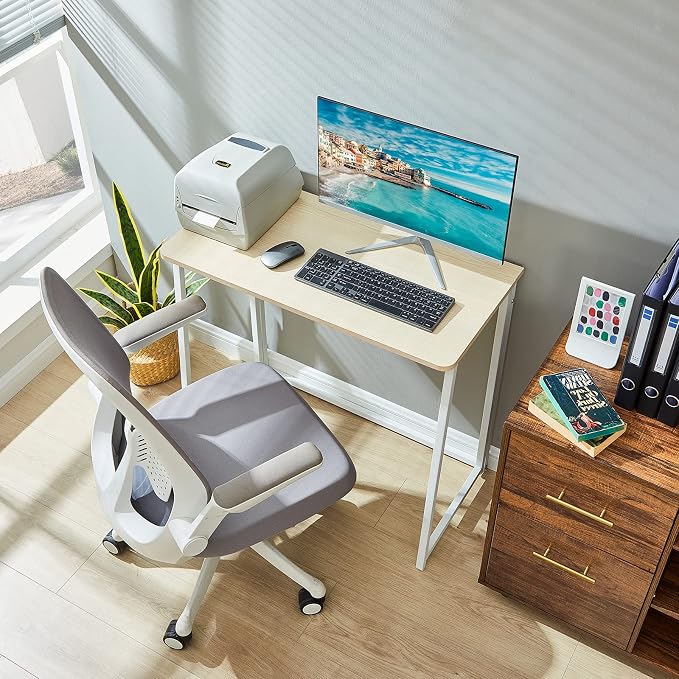 WOHOMO Folding Desk, 39.4" Foldable Computer Table for Small Spaces, Oak | Easy Assembly and Fold, Sturdy Home office desks for Study Bedroom Dorm Space Saving Writing Work Apartment - Image 9