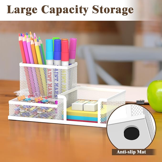 SUPEASY Pen Holder Desk Organizer, Office Supplies Pencil Holder with 3 Compartments, Desk Accessories and Workspace Organizers for Home School Classroom, White - Image 2