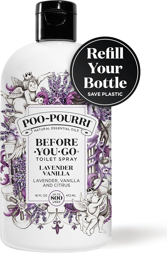 Poo-Pourri Before-You-Go Toilet Spray Refill, Lavender Vanilla,16 Fl Oz, Up to 800 Uses, Bathroom Odor Deodorizer with Essential Oils for Home or Work, Lavender, Vanilla and Citrus Scent - Image 2
