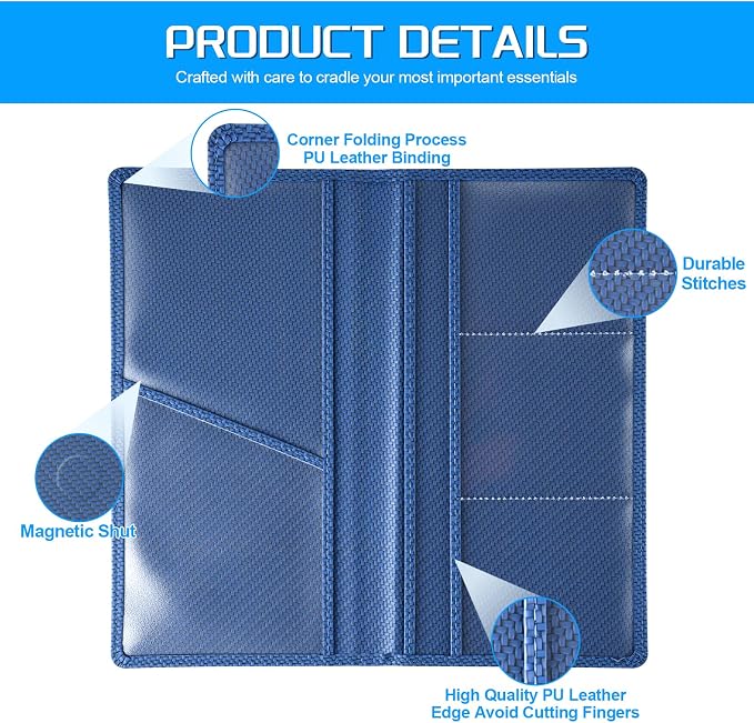 JUSTTOP 2Pack Car Registration and Insurance Holder,Car Document Holder for Cards License with Magnetic Shut,Vehicle Glove Box Car Organizer for Documents, Cards, License(Carbon Fiber Blue) - Image 3