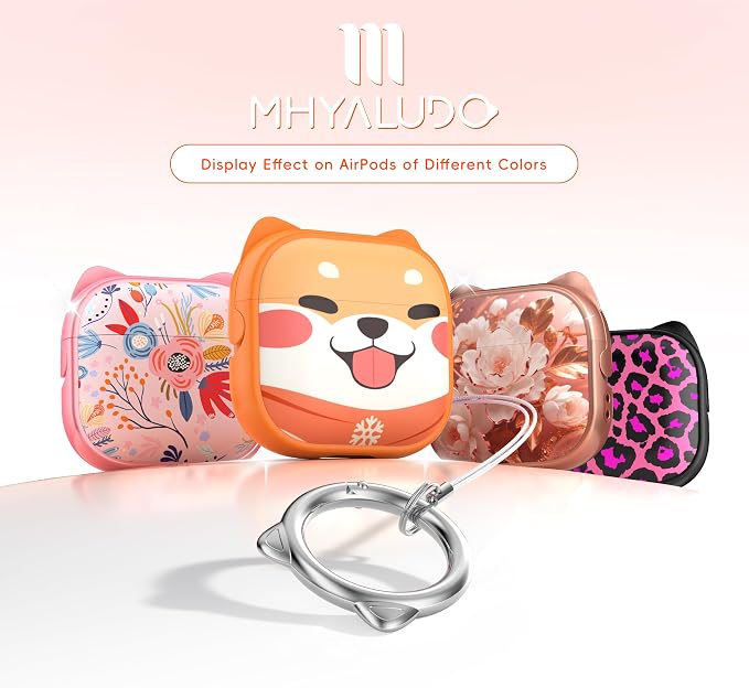 for AirPods 4 Case with Cleaning Kit, Cute Cat Ear Print Design & Cute Buckle, Inverted Phone Holder Design, Top Safe Lock Buckle Design, for Girls AirPods 4 case 2024, Orange Dog - Image 6