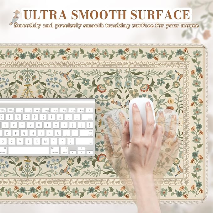 iCasso Desk Mat for Keyboard and Mouse, Large Mouse Pad, 35.4x15.7in,Beige | Back to School Desk Pad Mat, Anti-Slip Big Mousepad with Stitched Edges for Computer Desktop,Smooth Water-Resistant - Image 3