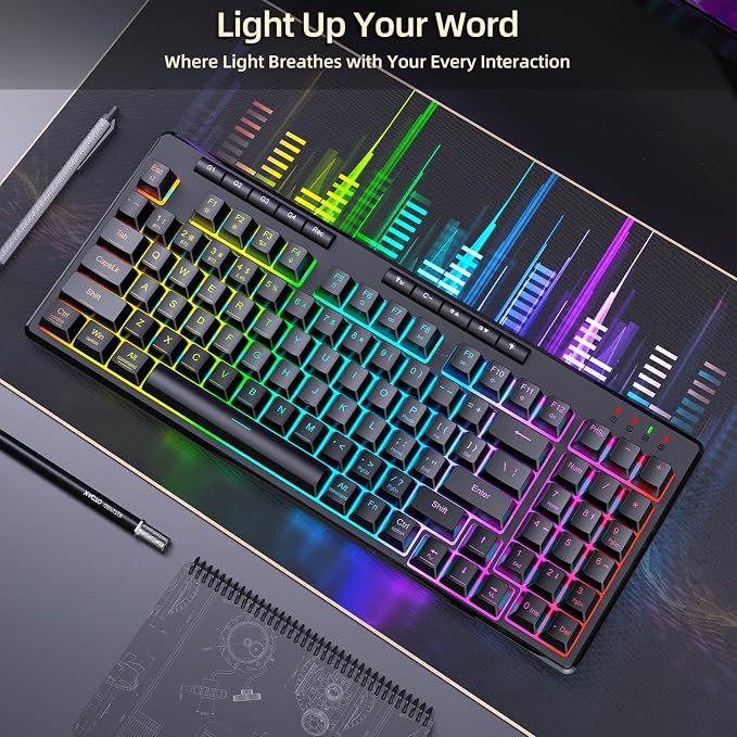 Redragon K517 Pro Wireless Gaming Keyboard, RGB Backlit, Tri-Mode BT/2.4GHz/USB-C, Mechanical Feel 94 Keys Computer Keyboard with 4 Macro Keys, Number Pad, 4000mAh Battery for Win/MAC - Image 6