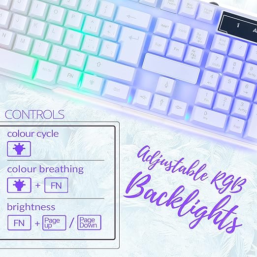 Gaming Keyboard and Mouse and Gaming Headset & Mouse Pad, Wired LED RGB Backlight Bundle for PC Gamers Users - 4 in 1 White Edition Hornet RX-250 - Image 4