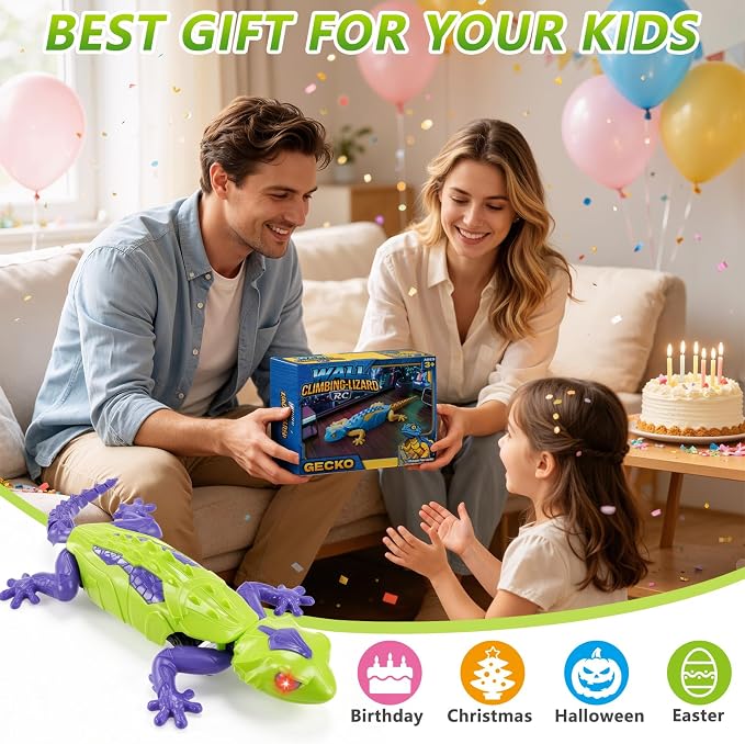 RC Wall Climbing Gecko, Rechargeable Remote Control Lizard Robot for Kids | 360° Rotating Wall Crawler Toy with LED Eyes, RC Stunt Car Toy Birthday Christmas Gift for 3-12 Year Old Boys Girls - Image 8