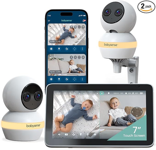 Babysense TOUCH 7" Touchscreen Smart WiFi Baby Monitor with App, Camera and Audio, 2 Cameras with Night Light, 4MP Dual-Lenses with 6X Zoom, AI Auto Tracking, Focus Area, Split-Screen, No Subscription by MostAwardedBabyMonitorBrand