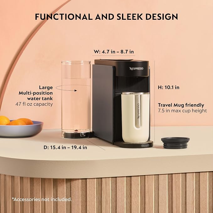 Nespresso Vertuo Up Coffee & Espresso Maker by De'Longhi, Grey | Graphite color coffee machine with 3 second start, 47 oz. multi-position water tank, iced coffee mode and app customization. - Image 2