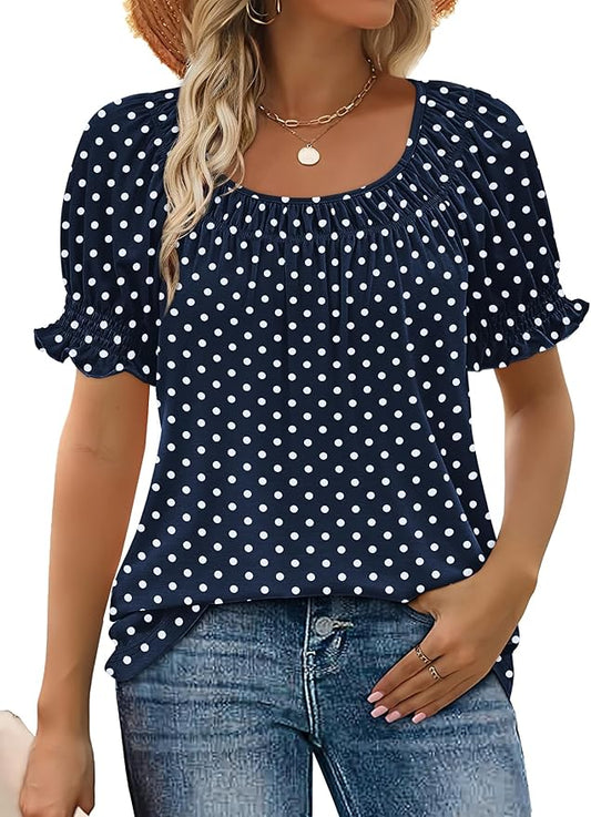 WIHOLL Womens Short Sleeve Square Neck Summer Tops Dressy Casual Blouses Trendy Clothes 2026 by WIHOLL