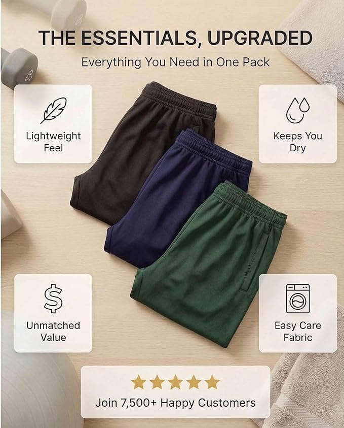 3 Pack Men's Mesh Open Bottom Sweatpants Active Athletic Workout Gym Pocket | Available in Big & Tall, Uncuffed, Elastic Waistband, Drawstring, Straight Leg, Running, Jogging, Exercise, Training, Sports - Image 6
