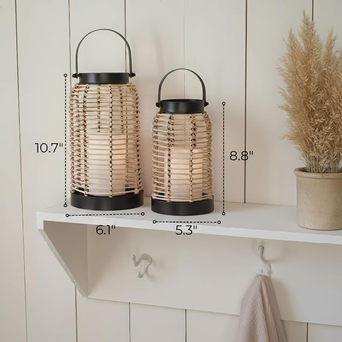 Natural Rattan Boho Lanterns - Handcrafted Chic Decor to Enhance Your Home - Modern Farmhouse Beauty Perfect for Any Living Room, Patio & Porch, Indoor and Outdoor Coffee Table or Kitchen Dining Table - Image 5